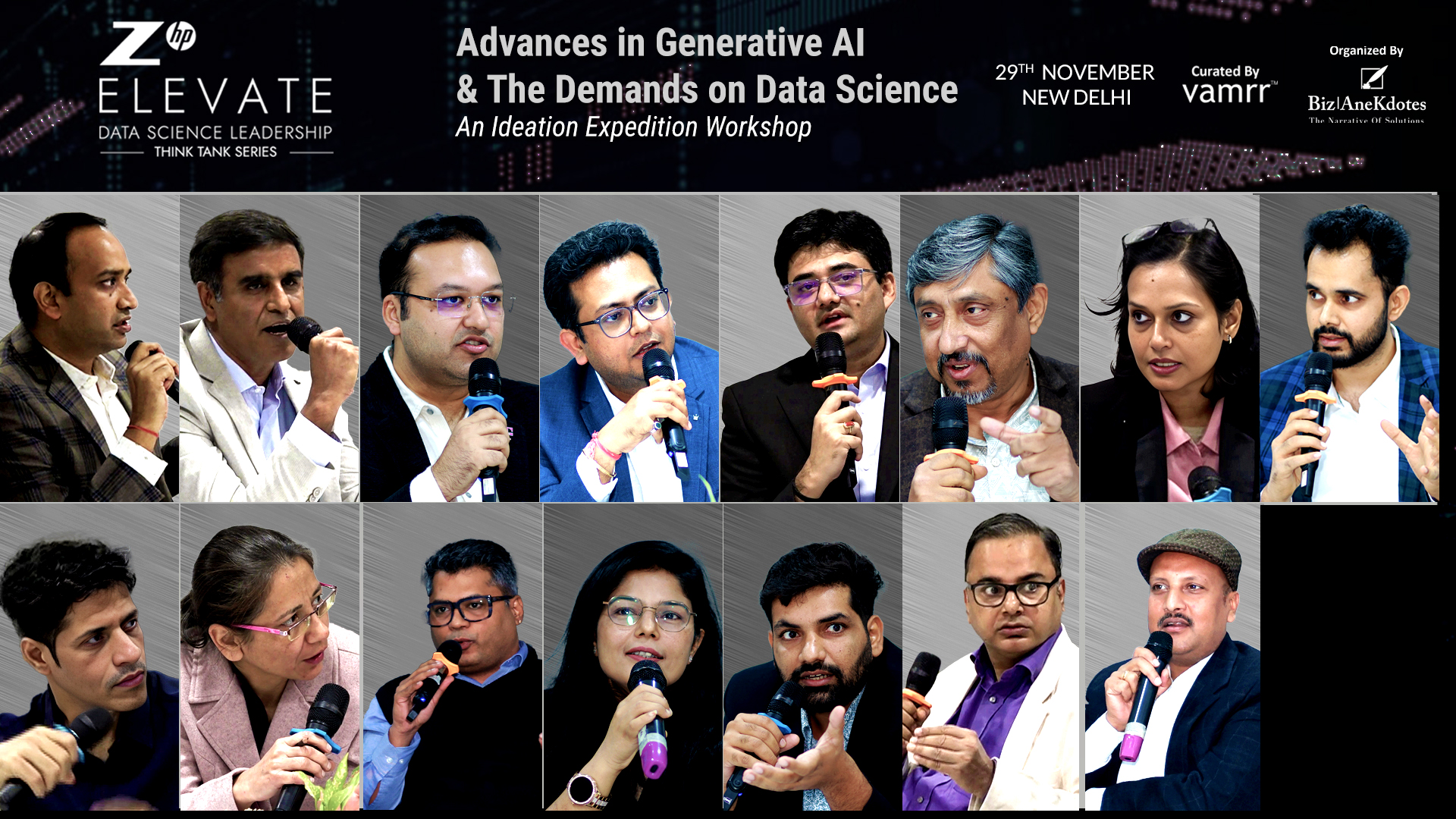 Esteemed Participants at Edition 5 | 29th November 2024 | Row 1 (From Left to Right) Nikhil Maheshwari, Vice President, Research & Development, Hindware Limited | Amit Sharma, Director Of Technology, Cavisson Systems, Inc. | Rajan Gupta, PhD, CAP Data Science Leader |  Amit Raj Gupta, Data Science Leader | Saurav Ghosh, Head of Data Science, BharatPe | Sujoy Brahmachari, CIO and CISO, Rosmerta Technologies Limited | Alka Maurya , Associate Director, Data Science, CRISIL LTD |Mukul Sabharwal, Director, Metyis

Row 2 (From Left to Right) Anand Gurnani, Founder, VAMRR Technologies |  Pooja Mohan, Director, Data Science, MobiKwik | Harish Kurudi, Vice President- Products & Head, Transactions, RenewBuy | Dr. Deepmala Sharma, Associate Director - Data Science, Xceedance |  Atul Tyagi, AVP - Head Audience, Adtech & Analytics Hub, Jagran New Media |  Ajay Ohri. Associate Principal- Data Sciences LTIMindtree |  Anil Kumar Jha, Data Science Leader